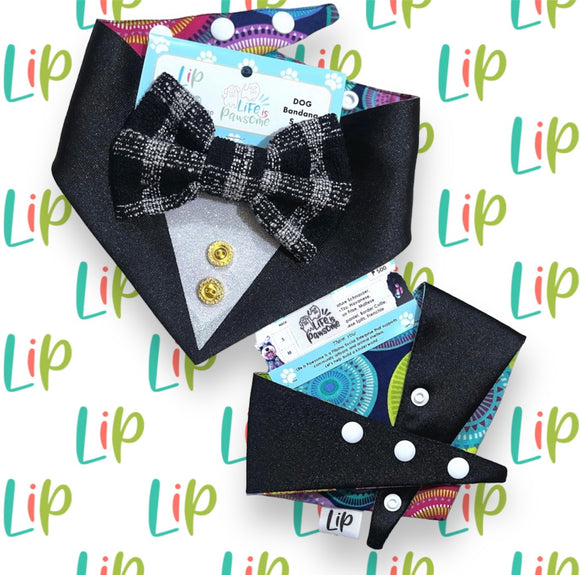 Life is Pawsome Black Tux Dog Bandana